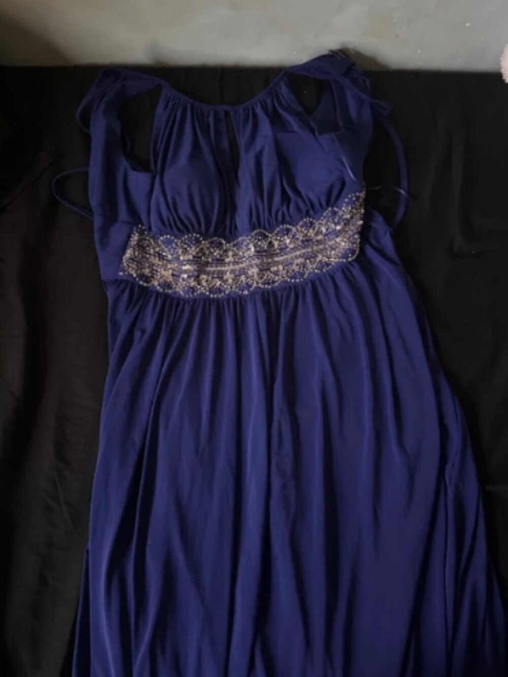 blue floor length dress